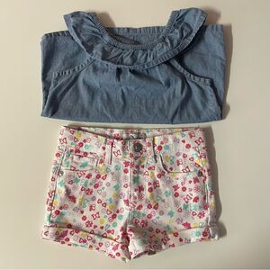 Carter's & Jordache Girls’ 3T Chambray Top & White Floral Shorts EUC